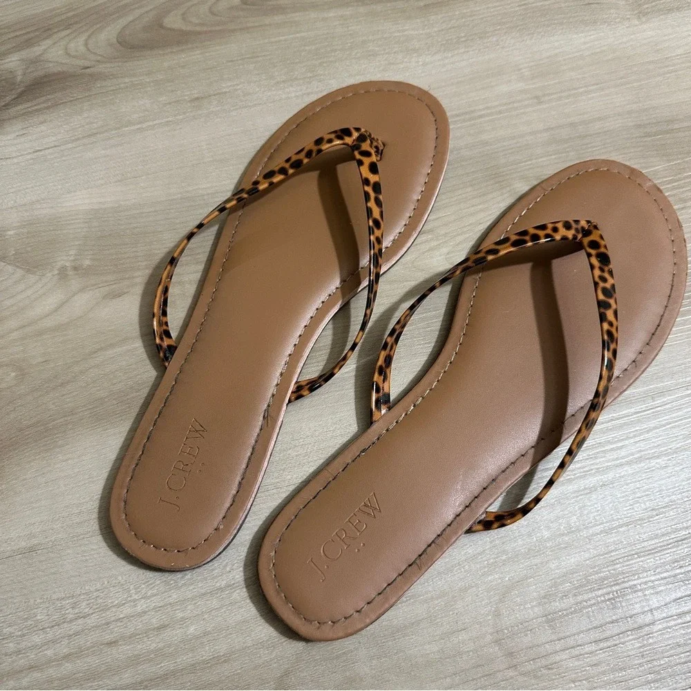 J.Crew Brown Animal Print Thong Flip Flop Sandals Size 10‎